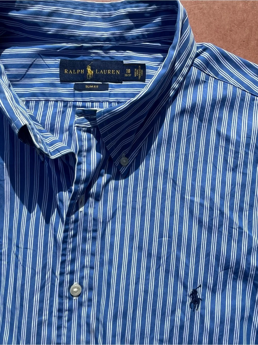 Ralph Lauren Men’s Blue White Striped Slim Fit Shirt Size 18 36/37 - Picture 5 of 6